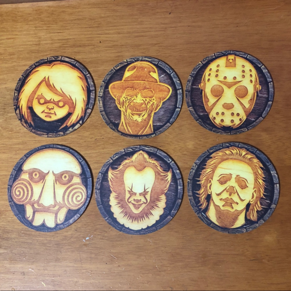 Horror Icon Wooden Coaster Set